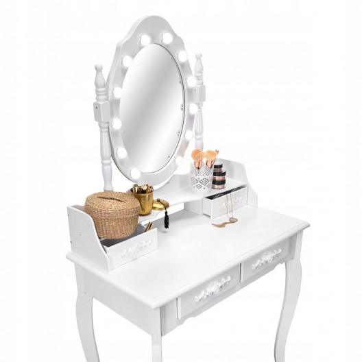 Toaletný stolík s kozmetickým zrkadlom + stolička Marie Thérése LED