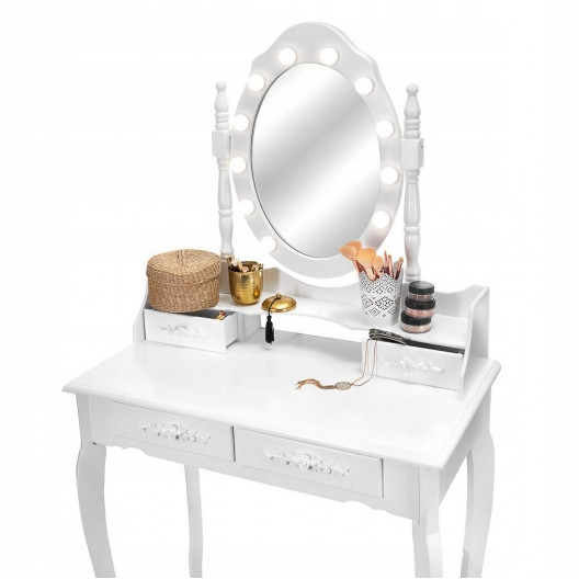 Toaletný stolík s kozmetickým zrkadlom + stolička Marie Thérése LED
