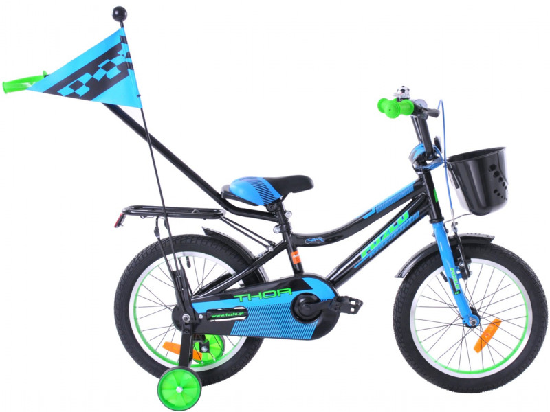 Detský bicykel 16 Fuzlu Thor čierno-modro-zelený lesklý