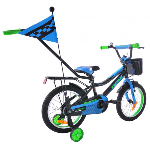 Detský bicykel 16 Fuzlu Thor čierno-modro-zelený lesklý