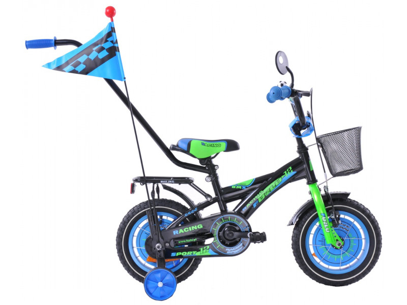 Detský bicykel 12" FUZLU RACING čierno-modro zelený 