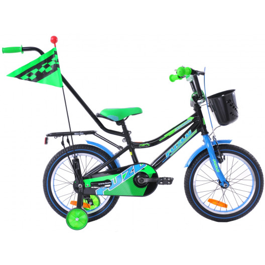 Detský bicykel 16" Fuzlu Thor čierno / modro / zelený lesklý