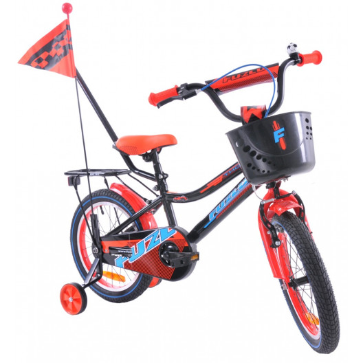 Detský bicykel 16" Fuzlu Thor čierno / červeno / modrý lesklý