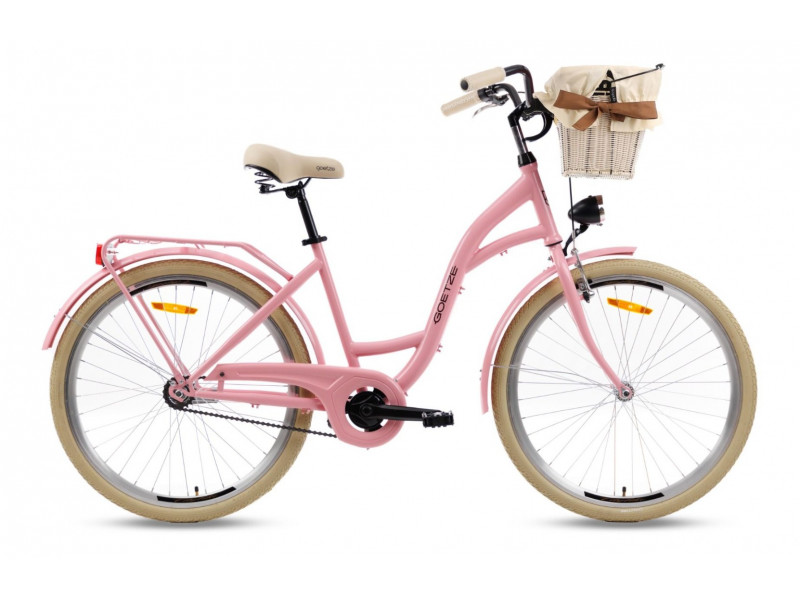 Retro Bicykel GOETZE COLOURS 26" 1 Prevodový Ružový Krémové kolesá+ košík