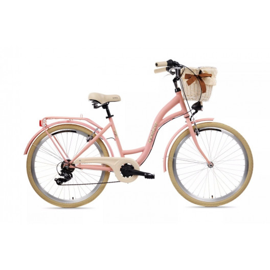 Retro Bicykel Goetze MOOD 26" 6 Prevodový Ružový matný +košík