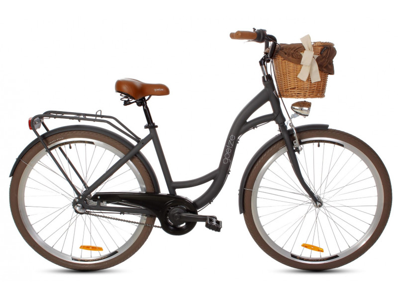 Dámsky mestský bicykel Goetze Style 28" 3 prevodový hlinikový čierno-hnedý matný+ košík grátis