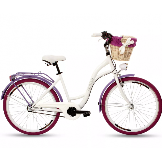 Retro Bicykel GOETZE Colours 26" 3 Prevodový bielo-fialový +košík