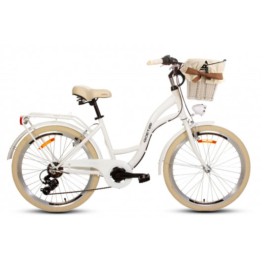 Detský Bicykel 24" Goetze Mood  6 Prevodový bielo/krémový+košík