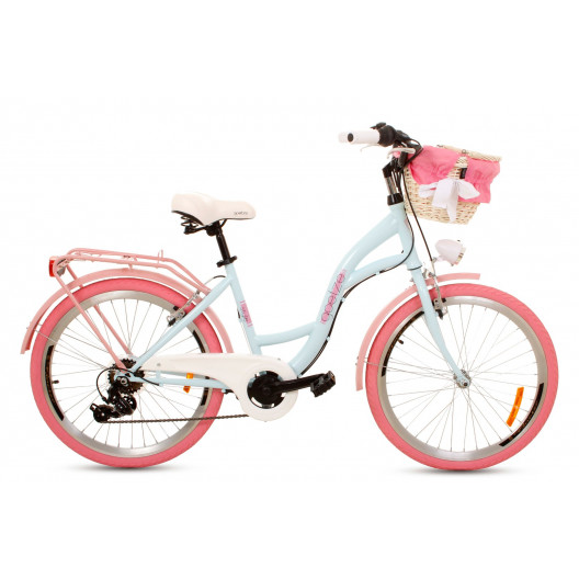 Detský Retro Bicykel Goetze Mood 24" 7 Prevodový Modro-ružový + košík