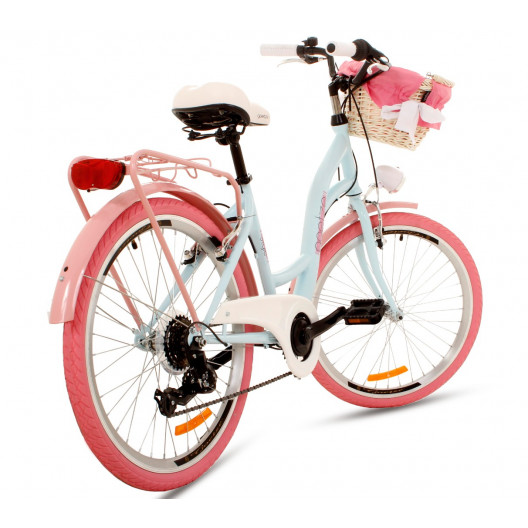 Detský Retro Bicykel  24" Goetze Mood 7 Prevodový Modro/ ružový + košík