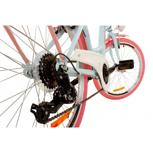 Detský Retro Bicykel  24" Goetze Mood 7 Prevodový Modro/ ružový + košík