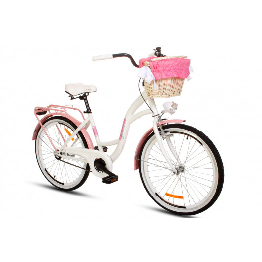 Detský Retro Bicykel 24" Goetze STYLE 1 Prevodový Bielo/ ružový + košík
