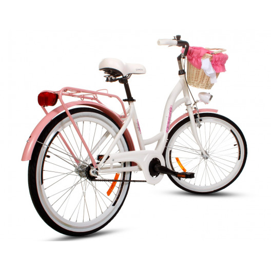 Detský Retro Bicykel 24" Goetze STYLE 1 Prevodový Bielo/ ružový + košík