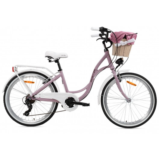 Detský Bicykel 24" Goetze Mood 6 Prevodový HLINIKOVÝ Fialový +košík
