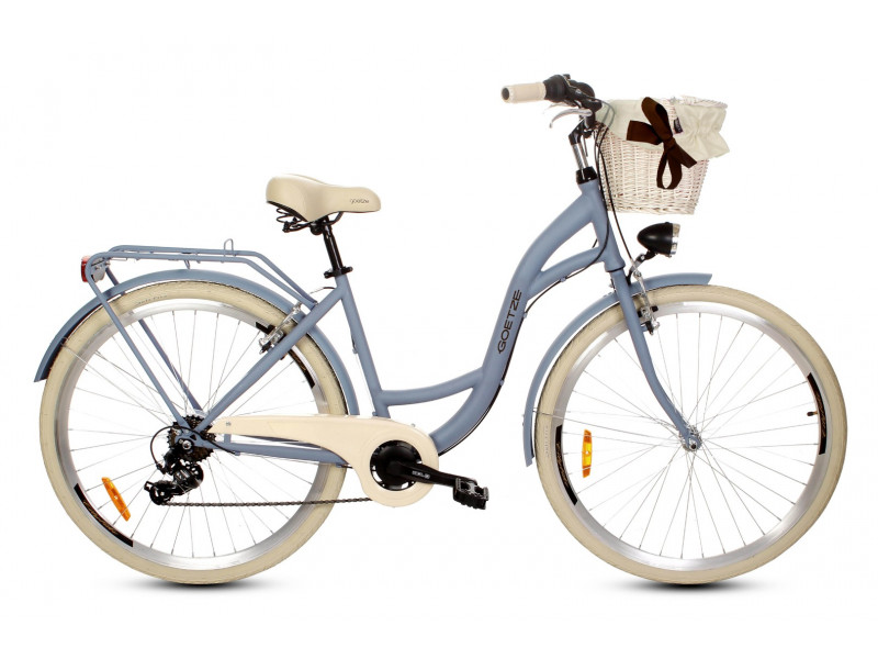 Retro Mestský Bicykel GOETZE MOOD 28" 7 prevodový Modrý krémové kolesá+košík