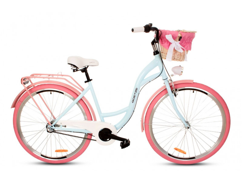 Retro Bicykel 26" Goetze Mood 6 Prevodový modro/ružový+košík