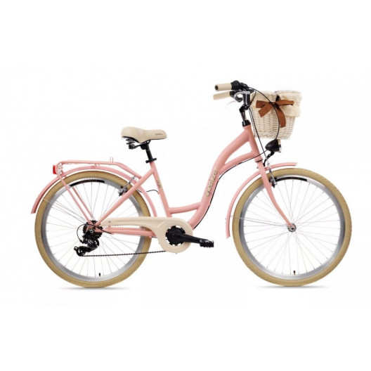 Retro Bicykel Goetze MOOD 28" 6 Prevodový Ružový matný +košík