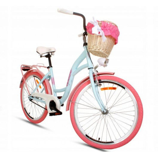 Detský Retro Bicykel 24"Goetze STYLE 1 Prevodový modro/ružový+ košík