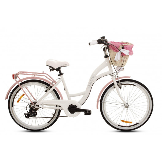 Detský Bicykel 24" Goetze Mood  6 Prevodový bielo-ružový+košík