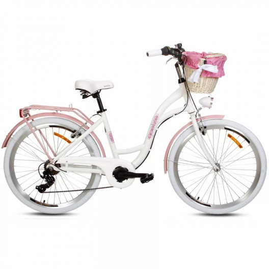 Retro Bicykel GOETZE HLINIKOVÝ 26" 6 Prevodový bielo-ružový+košík