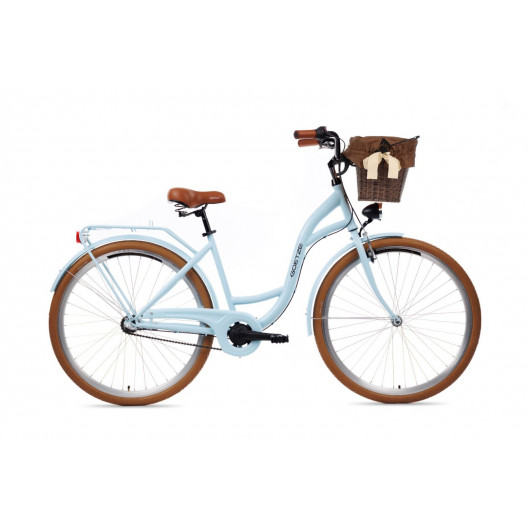 Retro Bicykel Goetze COLOURS 3 Prevodový 28" Modrý hnedé kolesá+košík