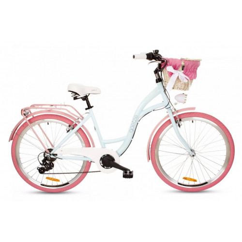 Retro Bicykel 26" Goetze Mood 6 Prevodový  svetlomodro/ružový+košík