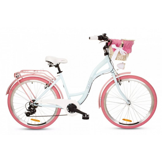 Retro Bicykel 26" Goetze Mood 6 Prevodový modro/ružový+košík