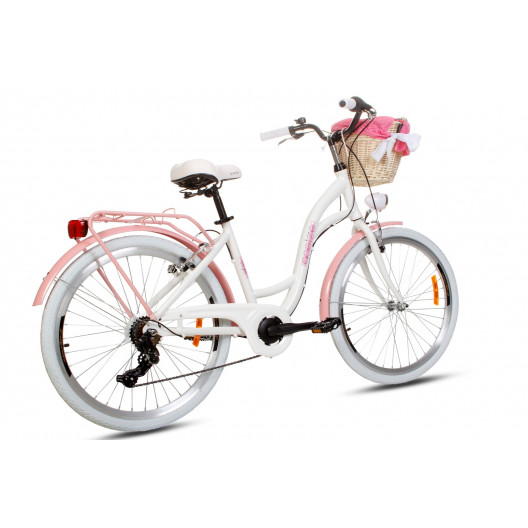 Retro Bicykel GOETZE HLINIKOVÝ 26" 7 Prevodový Bielo-Ružový+košík