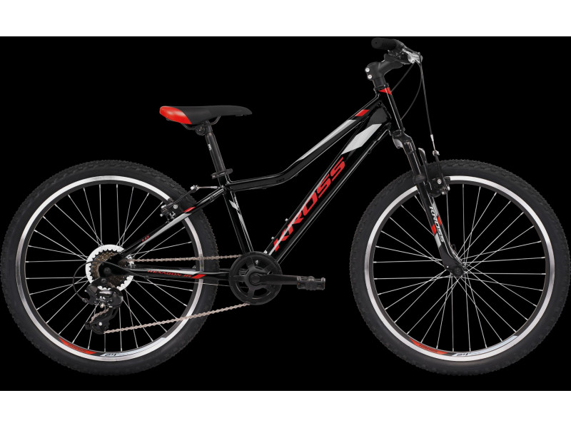 Detský mestský bicykel 24" KROSS HEXAGON JR 1.0 čierno/ červený lesklý