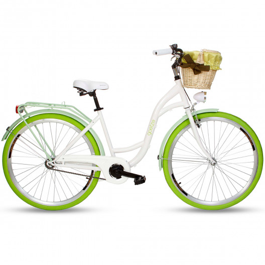 Retro Bicykel GOETZE COLOURS LTD 26"/28" 1 Prevodový Bielo-Zelený+košík 