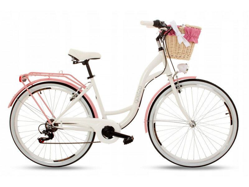 Retro Mestský Bicykel Goetze MOOD 28" 7 Prevodový Bielo-ružový+košík