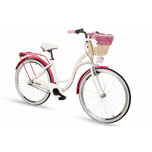 Retro Bicykel GOETZE STYLE Hlinikový 28" 3 Prevodový Bielo ružový + košík grátis