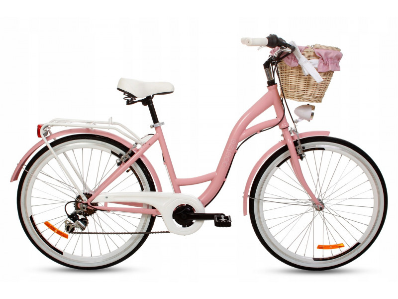 Retro Bicykel GOETZE MOOD 26" 7 prevodový ružový-čierne kolesá+košík 