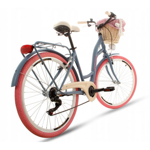 Retro Bicykel Goetze MOOD 26" 7 Prevodový sivý/ružové kolesá