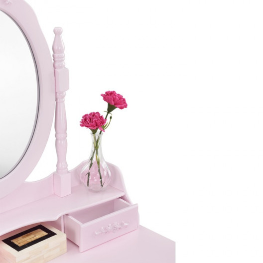 Toaletný Stolík S Kozmetickým Zrkadlom + Stolička Marie Thérése PINK