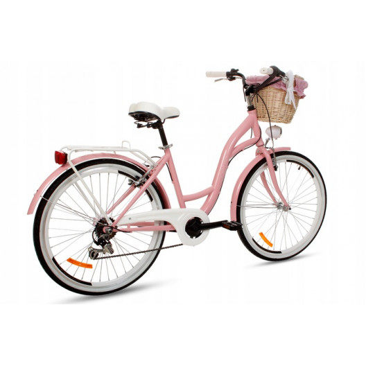 Retro Bicykel GOETZE MOOD 26" 7 prevodový ružový-čierne kolesá+košík 