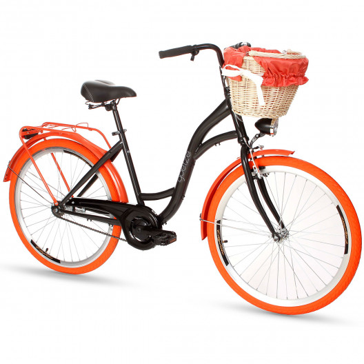 Retro Bicykel Goetze COLOURS 26"/28" 1 Prevodový Čierny Oranžové kolesá+ košík