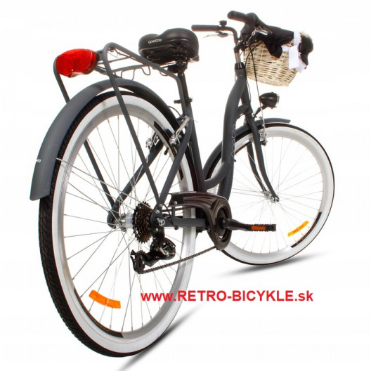 Retro Bicykel GOETZE HLINIKOVÝ 28" 7 prevodový Grafitový+košík