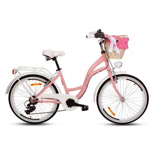 Detský Retro Bicykel 24" Goetze Mood 7 Prevodový Ružový+košík