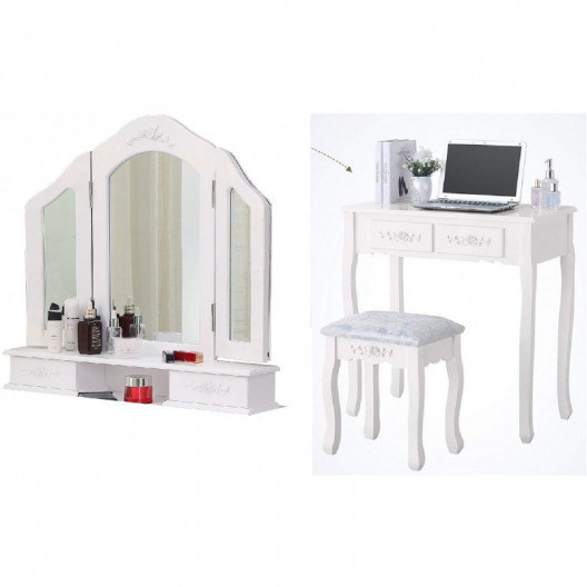Kozmetické toaletné zrkadlo s 3 zrkadlami+ stolička+ štetce a hubka ZDARMA