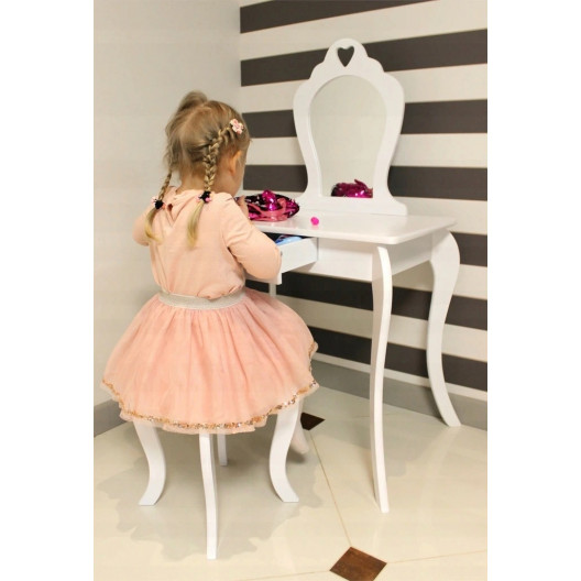 Detský toaletný stolík so zrkadlom a taburetkou ♥ SRDCE ♥ Mäta