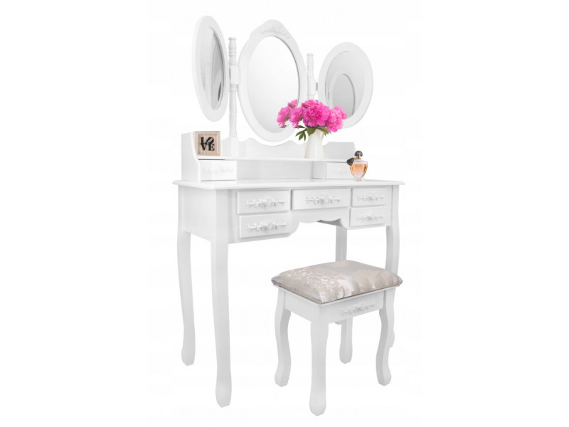Kozmetický stolík s 3 zrkadlami + stolička
