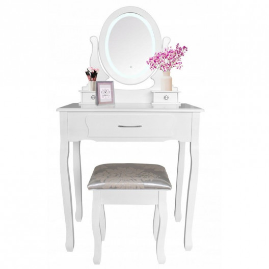 Kozmetický stolík Sophia s LED zrkadlom + taburetka