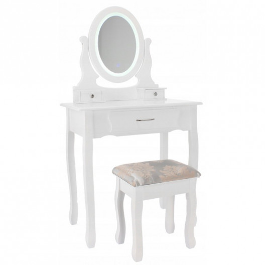 Kozmetický stolík Sophia s LED zrkadlom + taburetka
